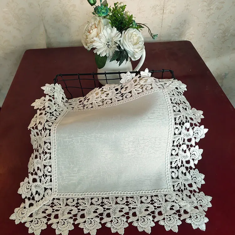 

Square 40cm Modern Water Soluble Lace Stitching Placemat Tea Set Cover Cloth Insulation Table Mat Coaster Dustproof Decoration