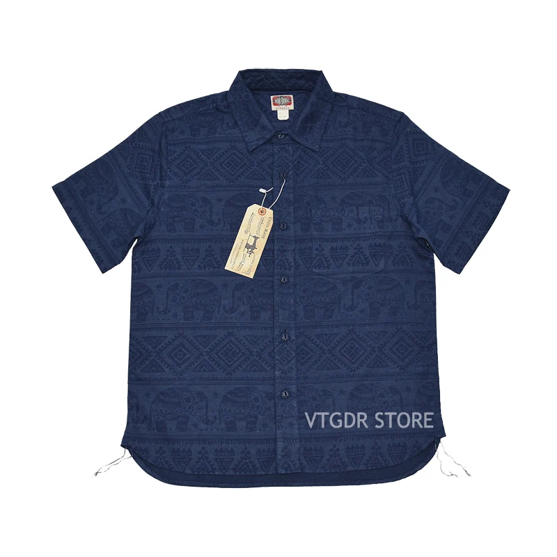 

BOB DONG Cotton Flax Elephant PAT Summer Retro Lightweight Short Sleeve Shirts