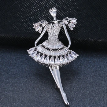 

EmmayaDancing Girl Handmade White gold/Rose Gold Jewelry AAA Cubic Zircon Brooch for Women Party Gift