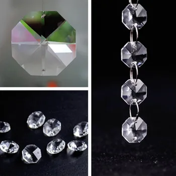 

1000pcs 14mm Crystal Chandelier Beads Octagon Glass Beads with 2 Holes Metal Ring Glass Lighting Prism Suncatchers Home Decor