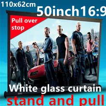 50 inch 16:9 White glass curtain Pull Up standing projector Screen Portable Floor Stand Screen for dlp led hd mini projector