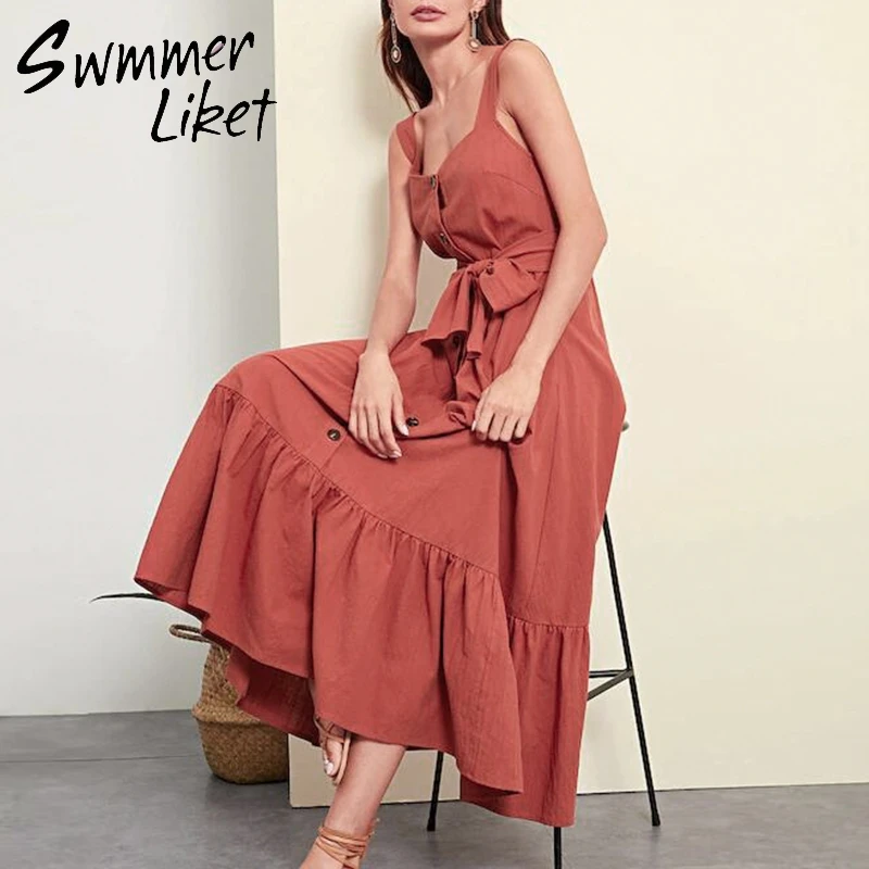 

Bow bandage plus size swimsuit cover up Long fashion beach dress Summer 2019 button bikini mujer beach wear Sexy dress women new