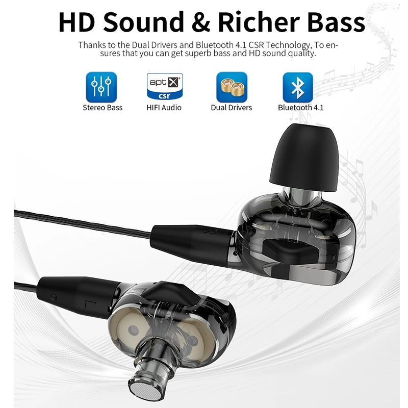 Langsdom BD35 MMCX Bluetooth наушники с HD микрофоном двойной драйвер бас Беспроводные DIY