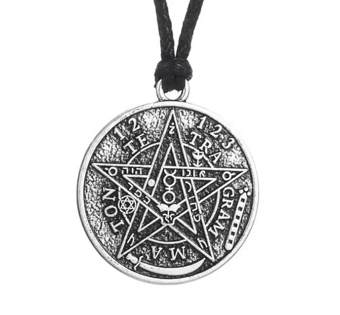 Уплотнение Wiccan пентаграмма тетраграмма массивное Ожерелье Подвески чокер восковая линия винтажное серебряное ювелирное изделие для женщин подарок