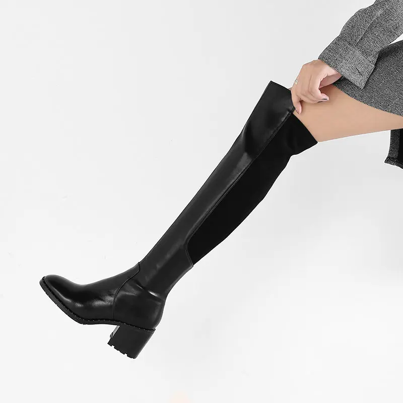 Г., черные женские сапоги ботфорты из натуральной кожи осенне-зимняя модная обувь на высоком каблуке 7 см