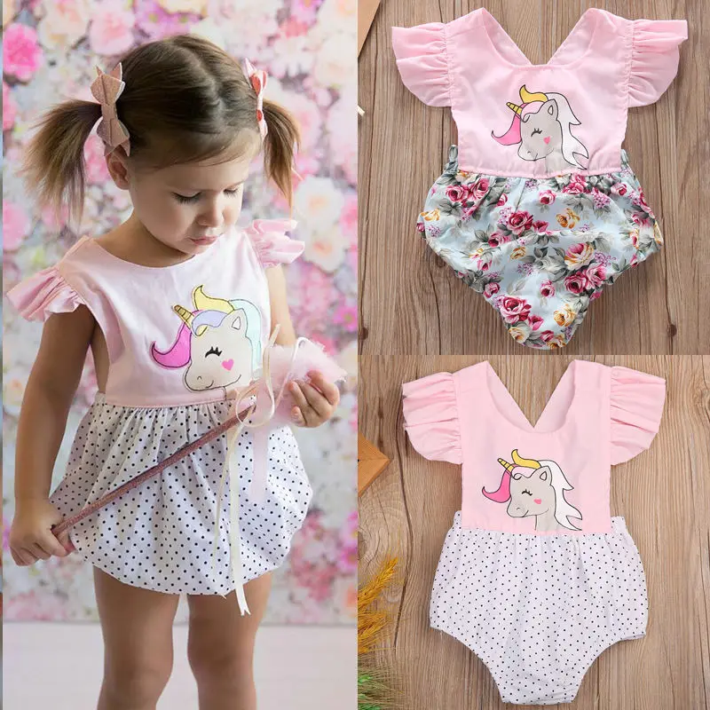 

Lovely Newborn Baby Girls Floral Unicorn Romper Jumpsuit Outfits Set b