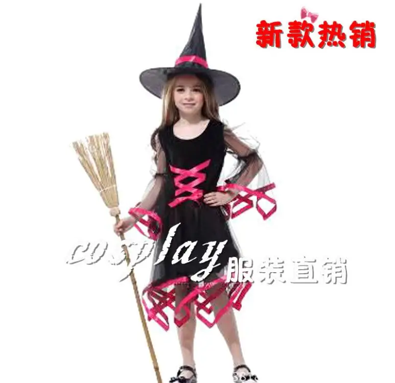 Лидер продаж поступление Halloween Party Для детей Косплэй костюм ведьмы для Обувь для девочек Хеллоуин костюм партии ведьма платье со шляпой - Цвет: as show