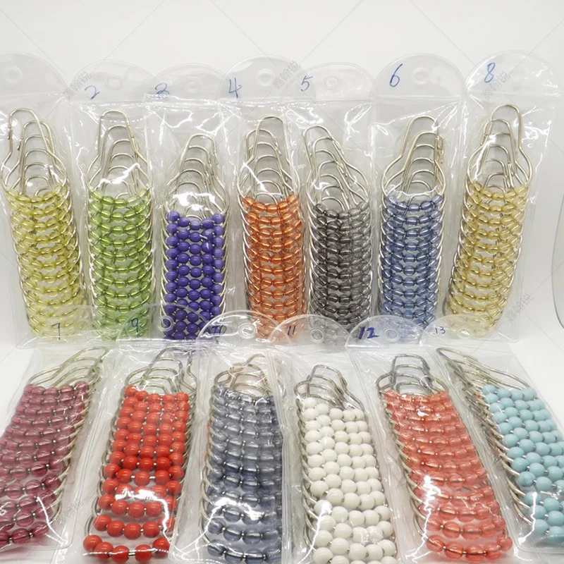 

12pcs/set Stainless Steel Window Curtain Hooks Calabash Shape Curtain Pothook Shower Curtain Hook With Plastic Beads