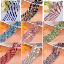 1yard/piece 30colors glass crystal Rhinestone Chain,silver bottom sew on Cup Chains For diy Garment Bags decorations
