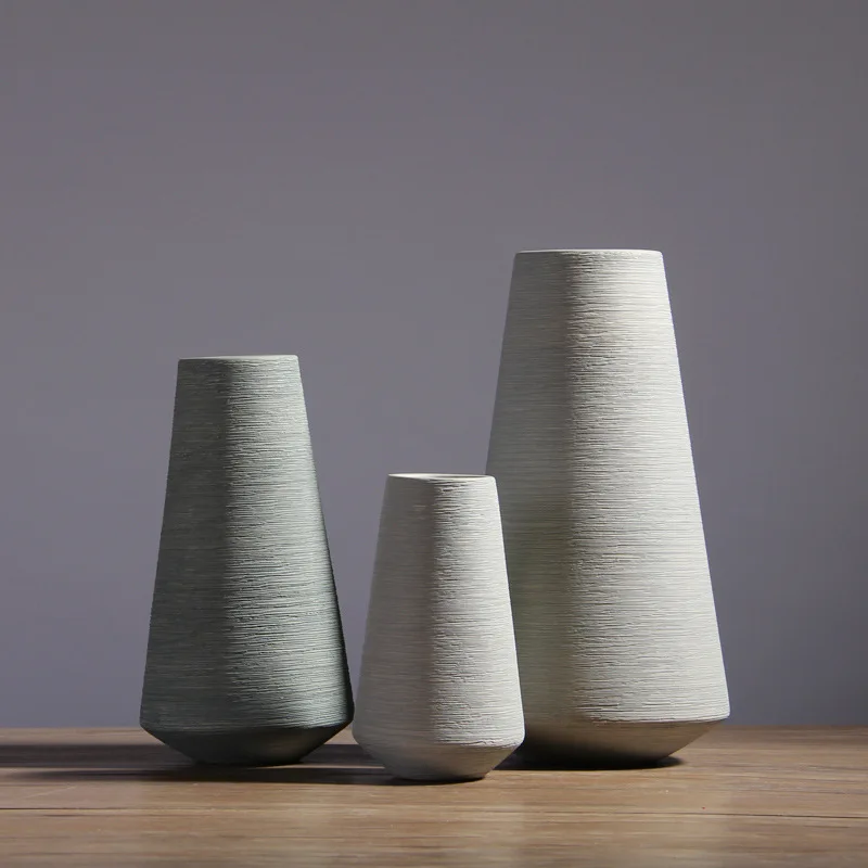 

Green Sound Brushed Ceramic Vase Solid Color Flower Arrangement Nordic Living Room Decoration Ornament Zen Home Dried Flower