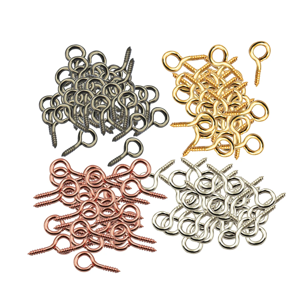 200pcs Small Screw Eyes Pins Eyepins Hanging Hooks Eyelets Threaded Hardware