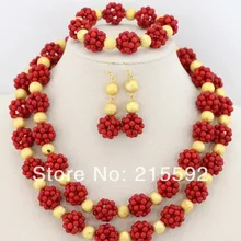 Нигерийские Свадебные Коралловые бусы комплект ювелирных изделий красные африканские бусы комплект ювелирных изделий для подружки невесты ожерелье комплект ювелирных изделий CJ002