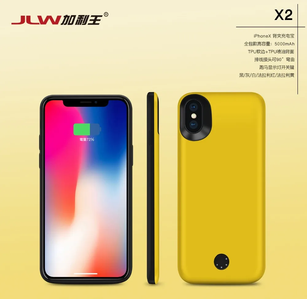 Kopen JLW 5000 mAh ultradunne Batterij Oplader Voor iphone X Draagbare Backup Externe Batterij Clip Power Bank Case voor iPhone X