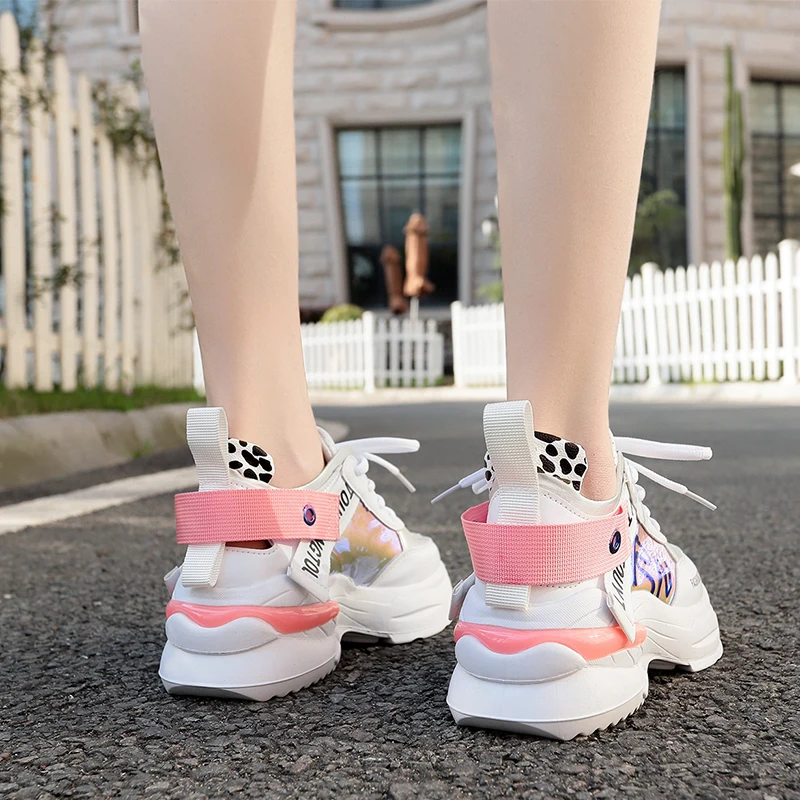 Весенние женские дышащие кроссовки; пикантные спортивные туфли с круглым носком на толстой подошве; женская повседневная обувь; женские кроссовки из сетчатого материала - Цвет: Pink 2