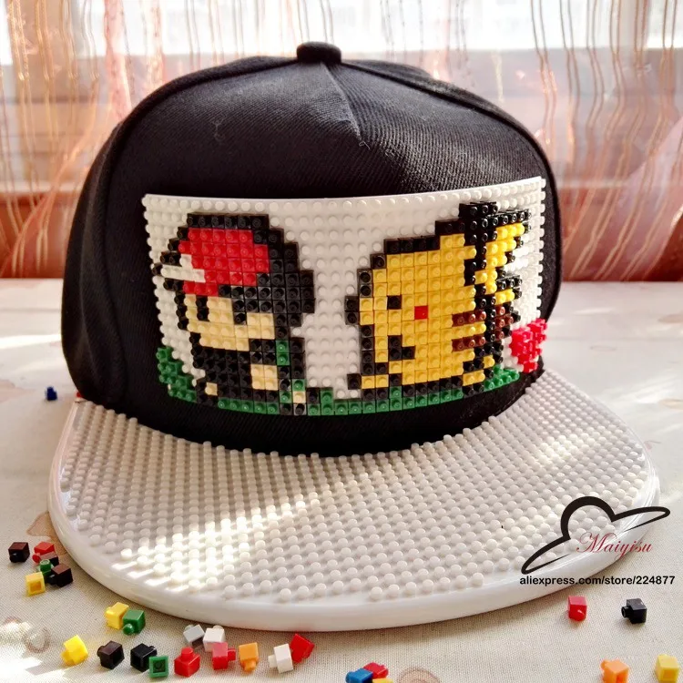 Бейсбольная кепка Pokemon Go Brick Pikachu, бейсболка в стиле хип-хоп, Кепка Snapback для мужчин и женщин, кепка со съемными блоками - Цвет: 4