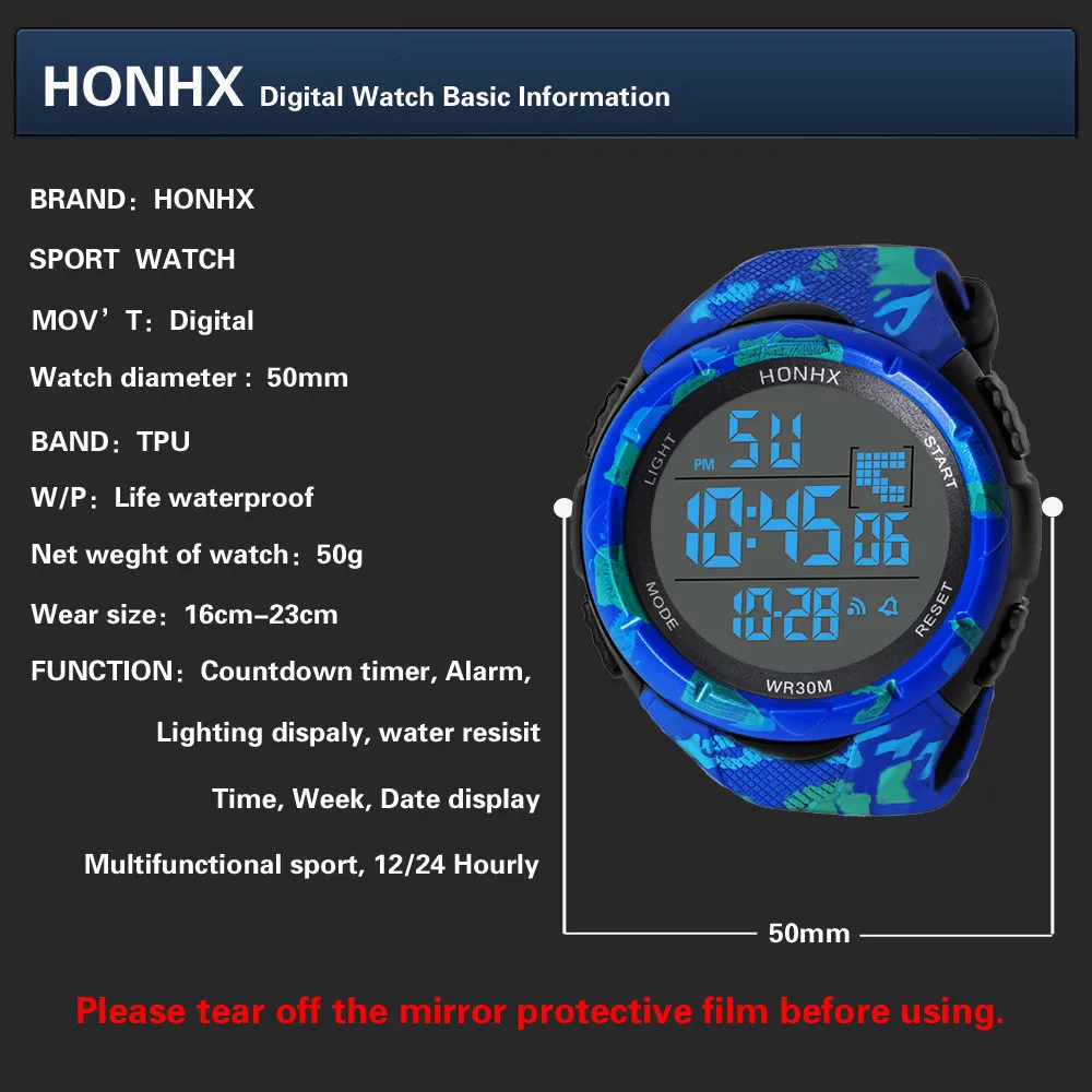 Мужские часы бренд honhx Мужские аналоговые цифровые военные армейские автоматические спортивные светодиодный водонепроницаемые наручные часы reloj hombre