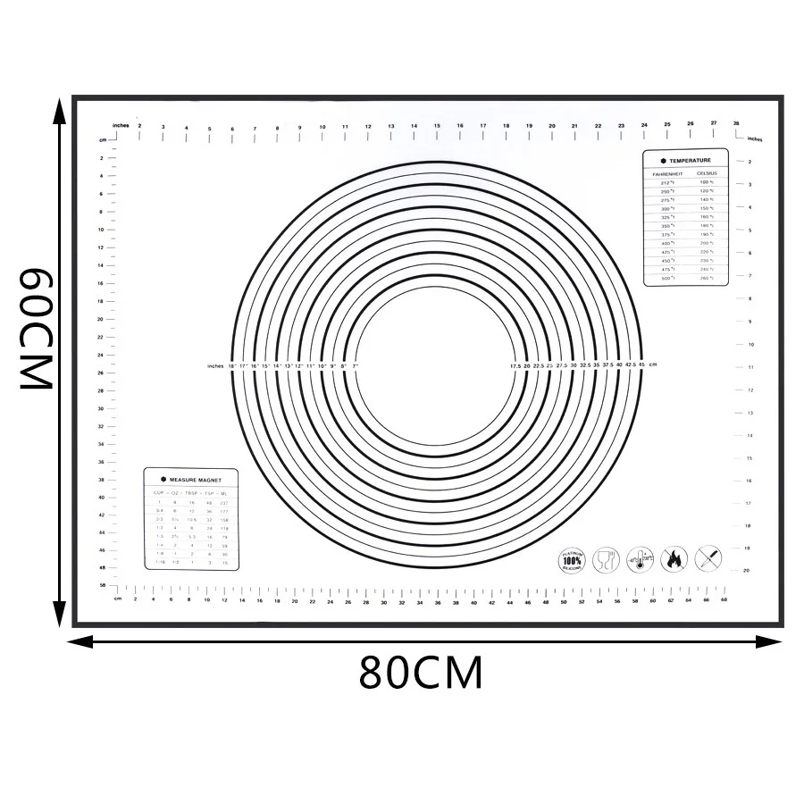 Сверхбольшой силиконовый коврик для выпечки 32x24 дюйма нескользящий с размерами