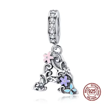 

fit original Pandora charm bracelet necklace 925 sterling silver Vintage letter A pendant charms women jewelry