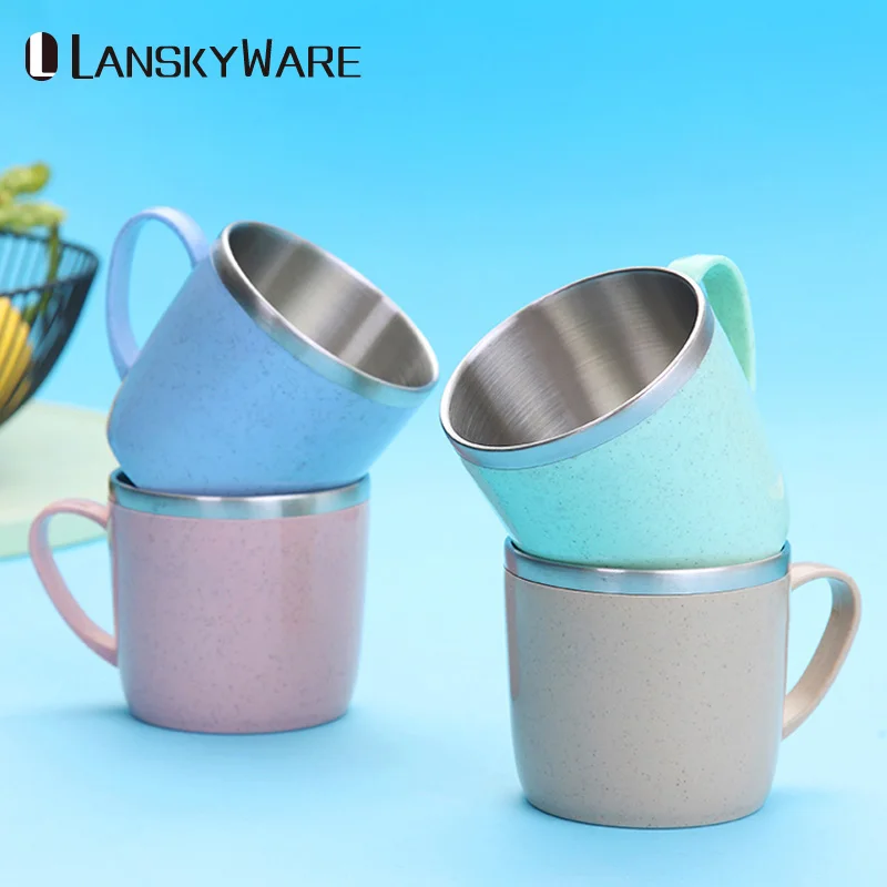 LANSKYWARE Creative Mini Kids Mug 304 Stainless Steel Coffee Mug Tea
Cup For Children Drinkware Wheat Straw Water Cup Tea Mug