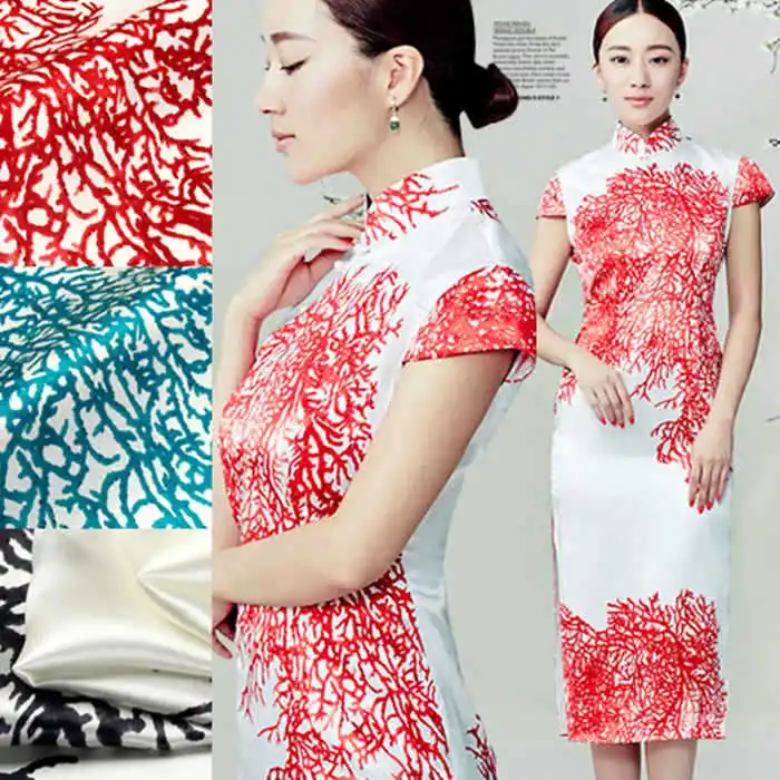 Новинка,, цветной коралловый шелк тутового шелкопряда, ткань, Шелковый материал, принт, простой шарф, платье, Комплект постельного белья SCFAP09