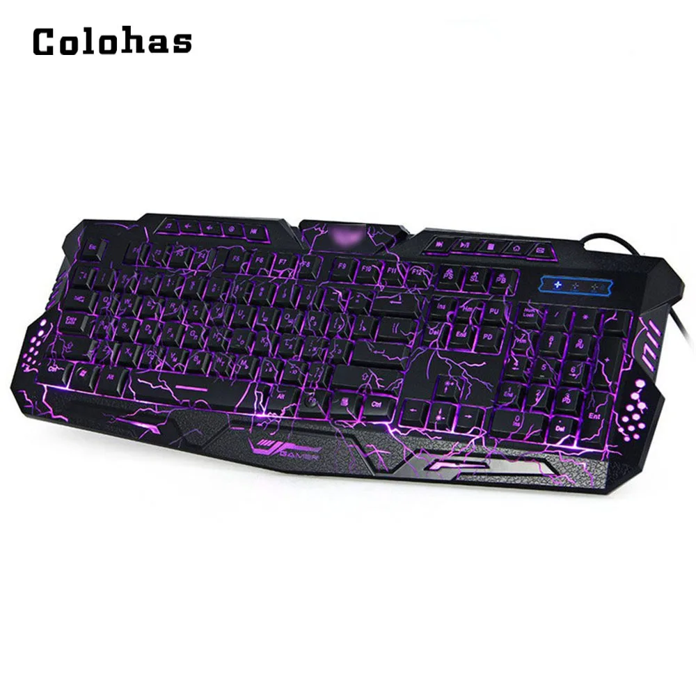 

English Russian Bilingual Mechanical Feel Gaming Keyboard 3 color Switchable LED Backlit USB Wired Game Keypad for PC Laptop