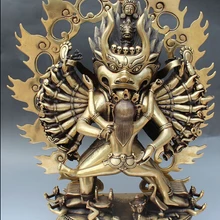 Тибет Буддизм Храм Чистая Бронзовый Ямантака Яма Будда Защита Божества Статуя