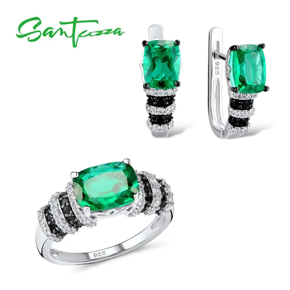 Кольцо и сережки из серебра 925 пробы с зеленым фианитом|fashion jewelry set|jewelry setsjewelry sets