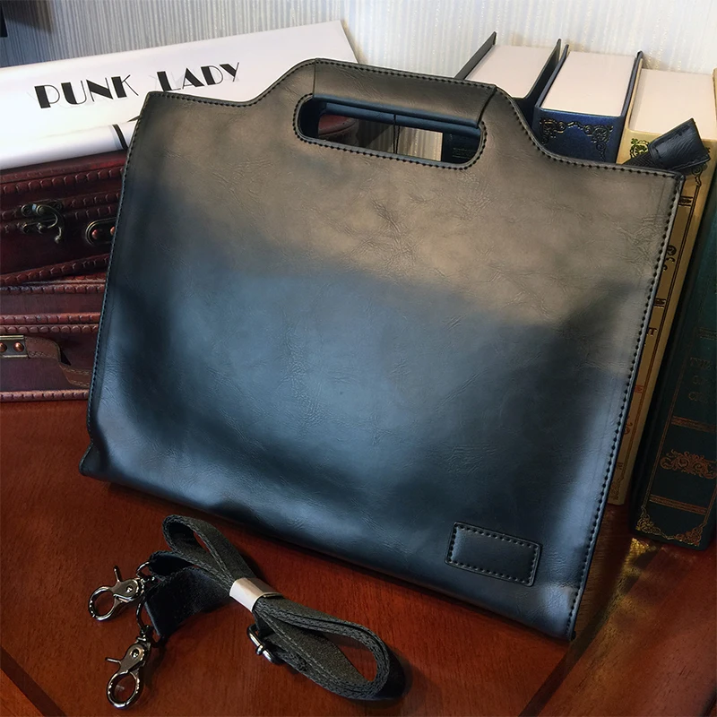 ETONWEAG Brands Vintage Leather Briefcases Men Messenger Bags Black