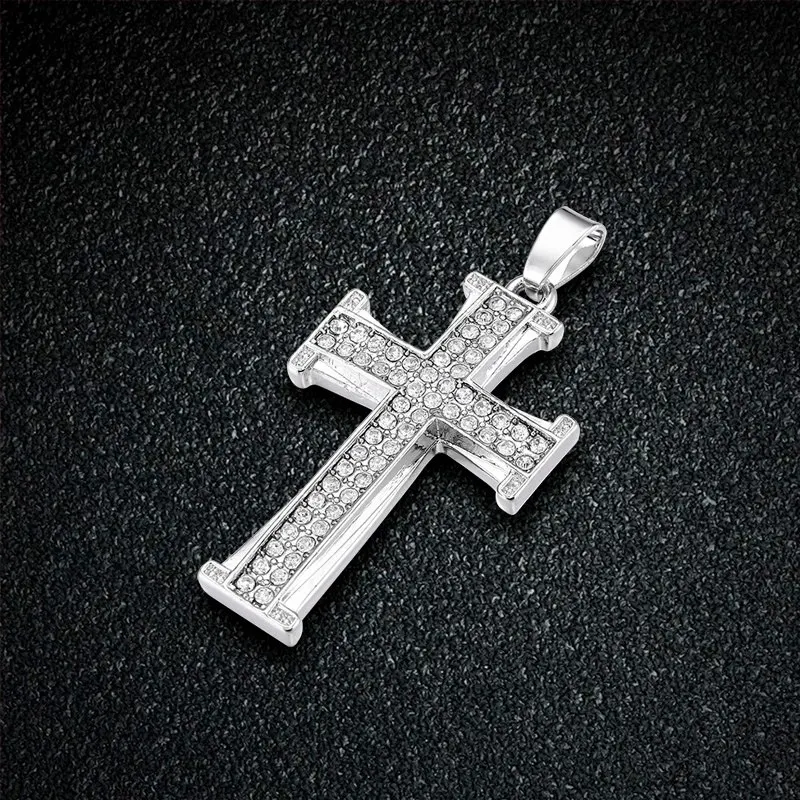 

Shiny Crosses For Men Christian Pendant Necklace Religious Iced Out Chain Crystal Silver/Gold Color Pendants Hip Hop Jewelry