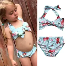 Милый 2 шт топик на завязках для малыша, для девочки купальник с бантиком из двух частей дети девочка цветочный бикини набор купальников купальник купальный костюм плавательный 1-6Y