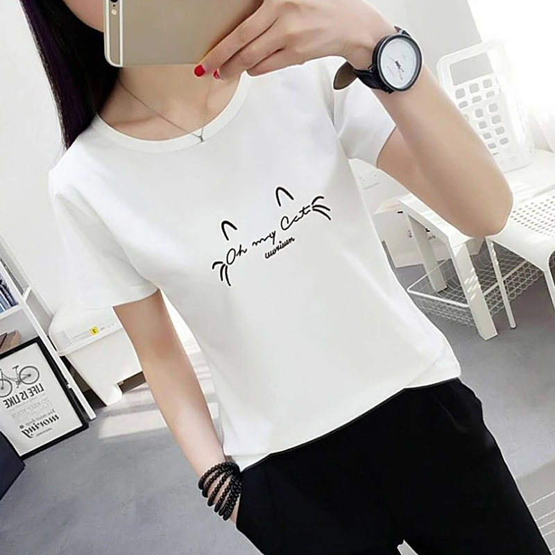 

JIANWEILI Summer T shirt women cartoon printing loose casual harajuku T-shirt Short Sleeves tshirt Tops Tee plus size shirt