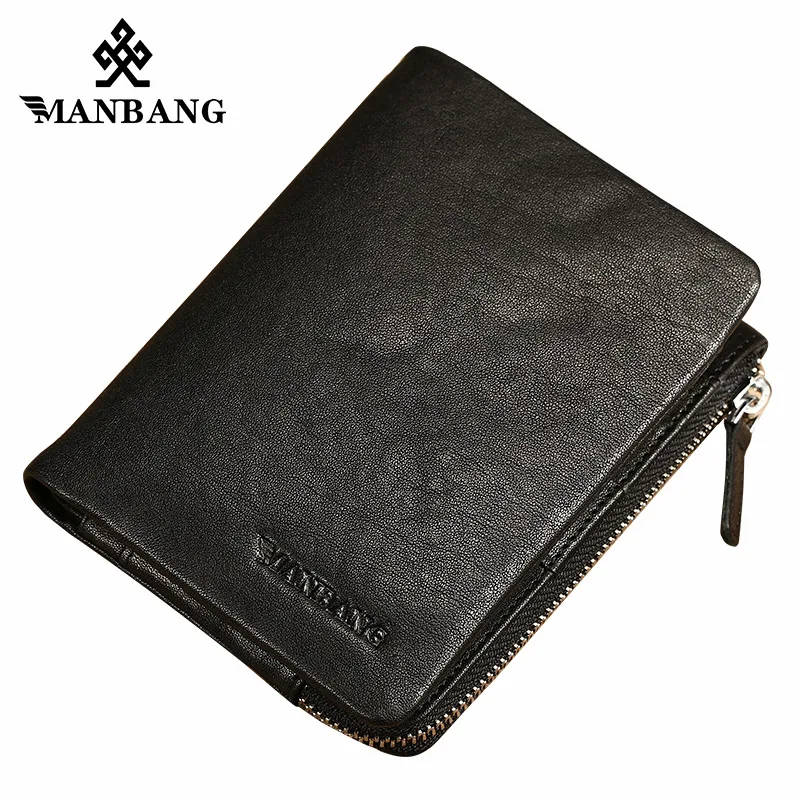 

ManBang 2017 Autumn New Arrival Genuine Leather Men's Wallet For Men Small Zipper Organizer Wallets Cash Carteira For Rfid