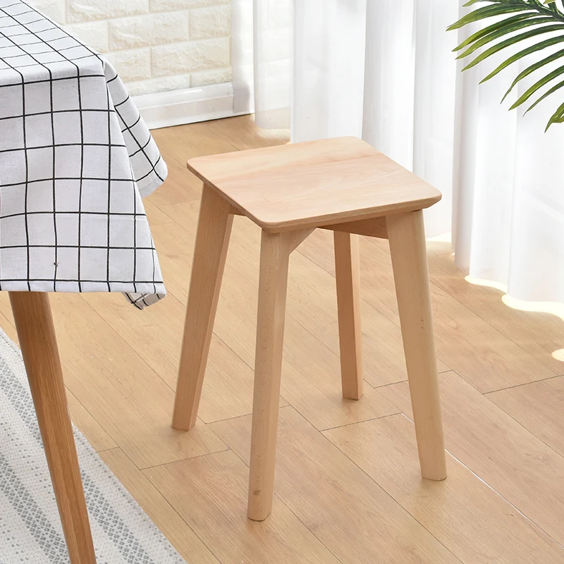Solid Wood Stool Home Dining Stool Living Room Creative Square Dressing Stool Makeup Stool Wood Bench