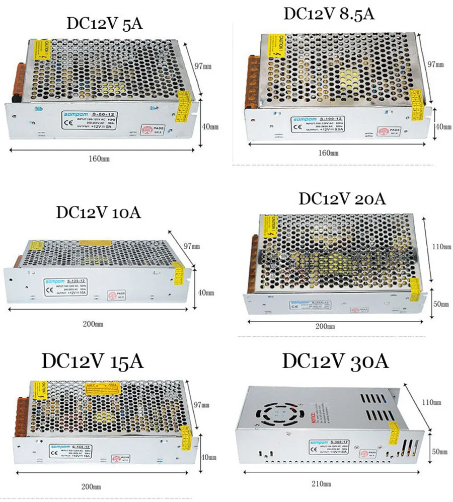 Светодиодный светильник, трансфомер, AC100-240V к 12В 5А 10А 20А 30А 40А 50А, светодиодный блок питания для камеры видеонаблюдения