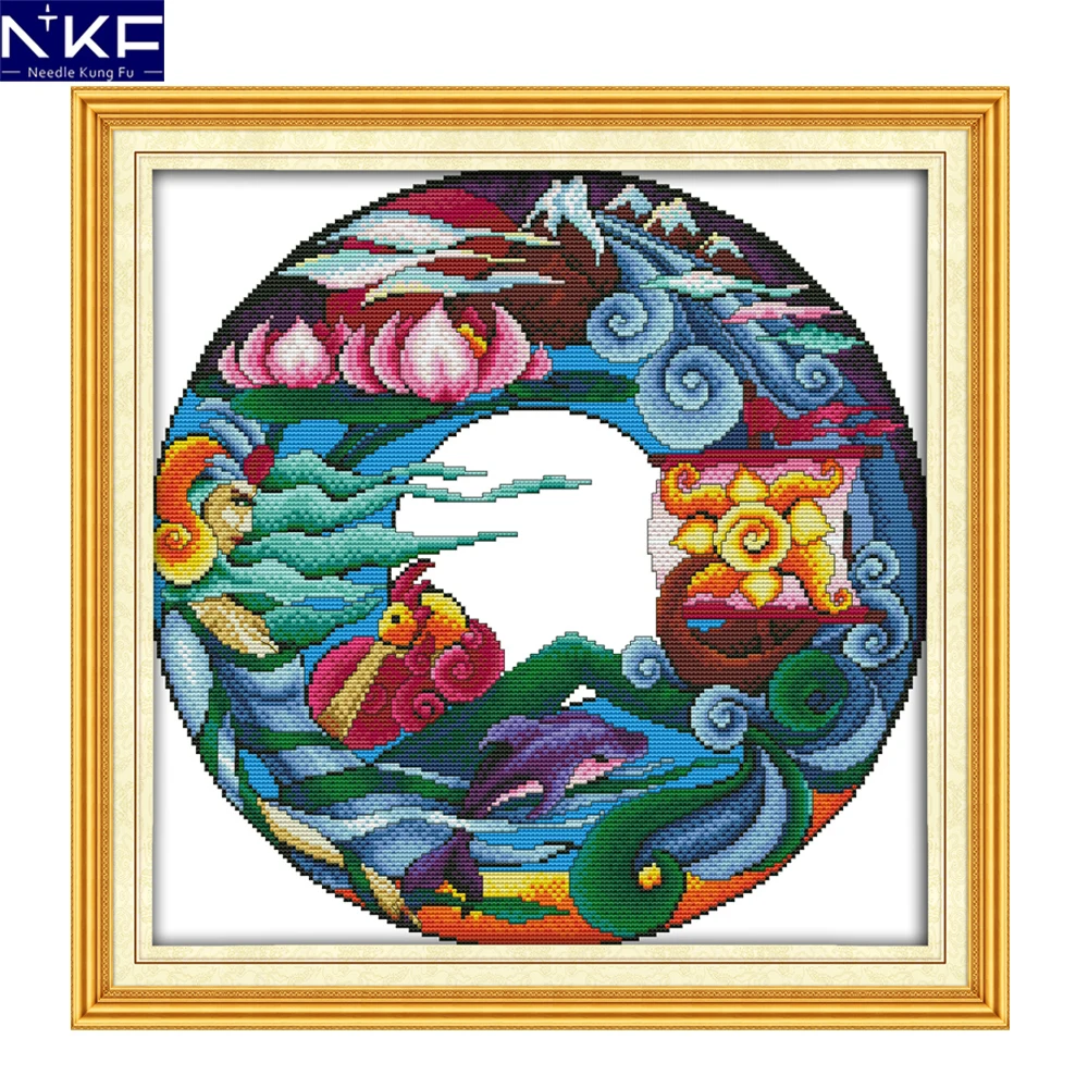 

NKF Water God House Protecting Drawing Chinese Style Needle Craft Cross Stitch Chart Counted Cross Stitch Kit for Home Decor
