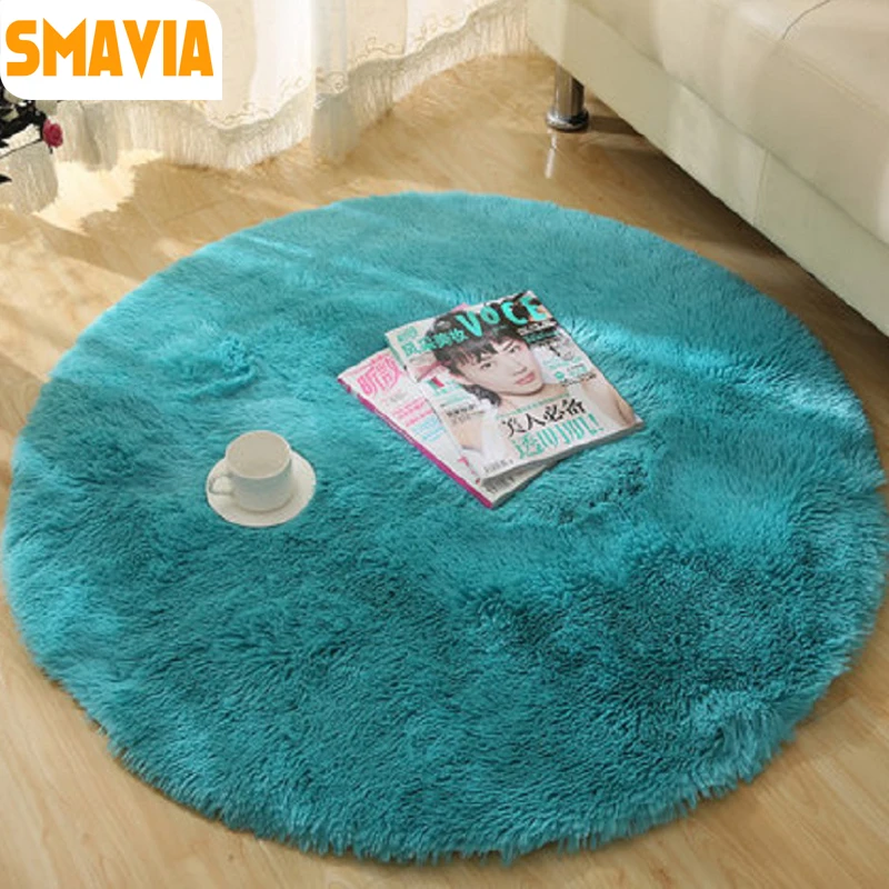 SMAVIA Round Solid Color Carpet Shaggy Area Rugs Decorative Living room