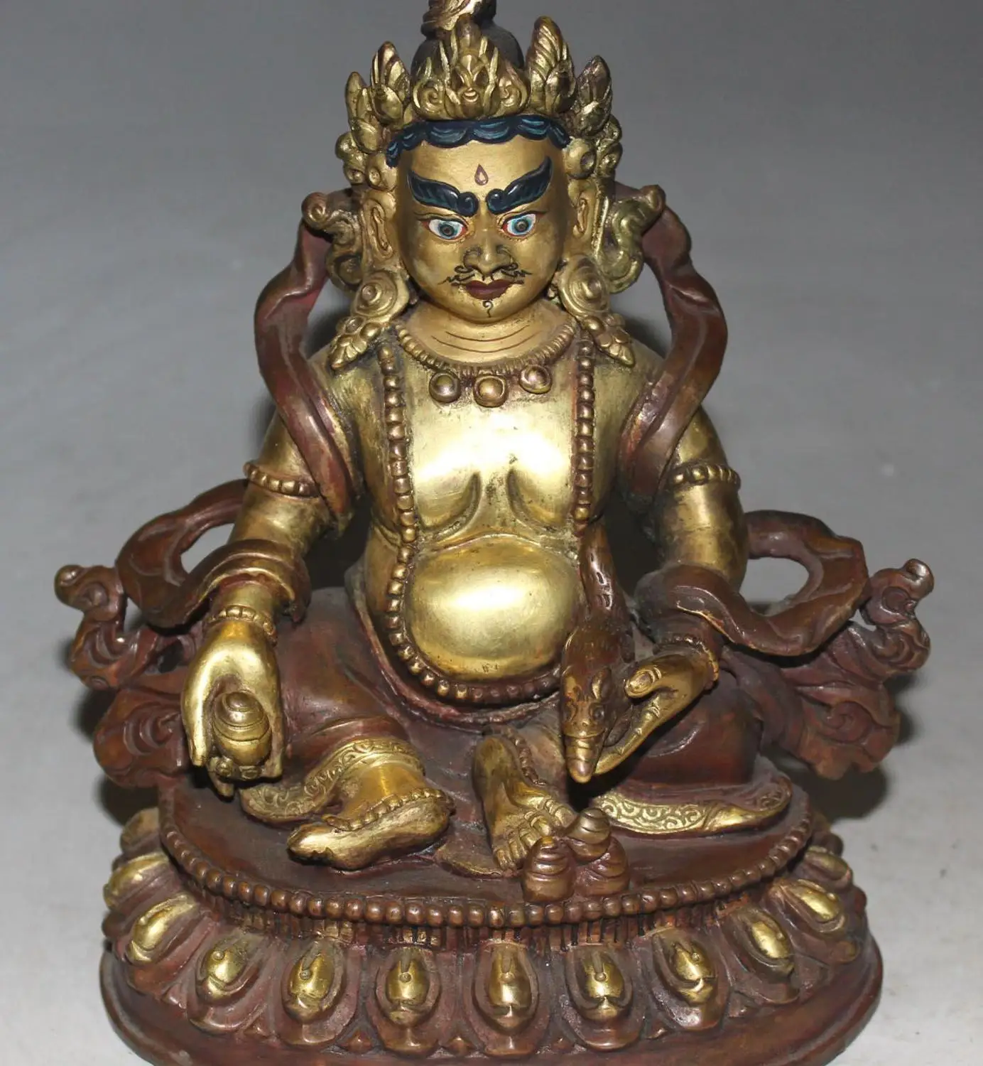

Nepal Buddhism 100% Bronze 24K Gold Painting Mouse Yellow Jambhala Buddha Statue