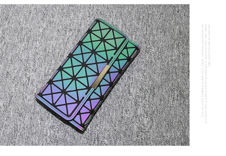 ZYJ Luminous Women Geometry Quilted Plaid Long Wallets 3 Folds Laser Dazzle Colour Girls Zipper Sequins Clutch Wallet Purse Bag (21)
