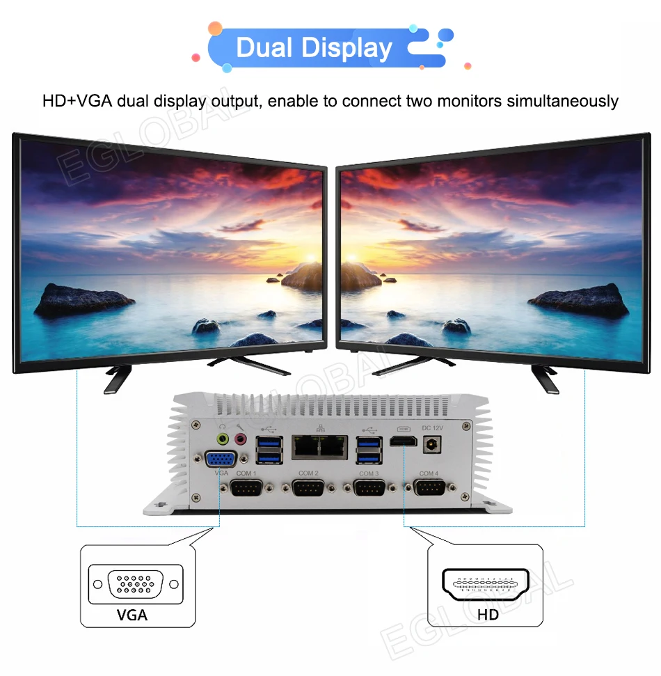 EGLOBAL безвентиляторный промышленный Мини ПК i7 4500U i5 Windows 10 Pro Linux PC 2* Intel lan 6* RS232/485 HDMI VGA 8* USB Wi-Fi, сторожевой 3g/4G
