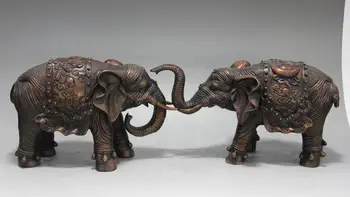 

China Royal Red Copper Bronze Feng Shui Auspicious Wealth YuanBao Elephants Pair
