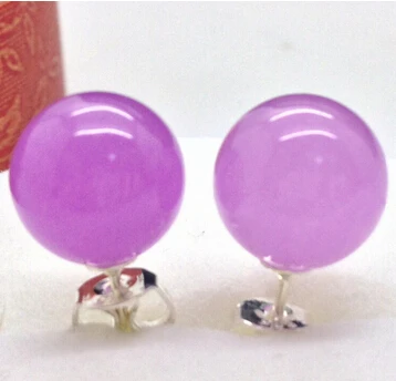 

Bridal jewelry free shipping hot sellFashion New 10mm Natural Purple Jade Jadeite 925 Sterling Silver Stud Earrings