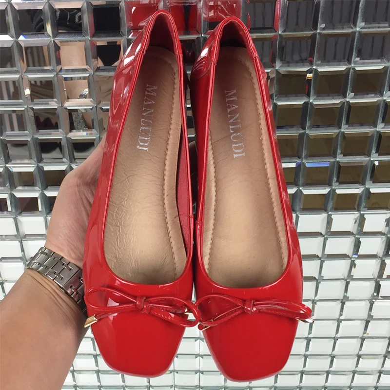 Femmes Verni Red Bowtie Cuir Plus apricot Dame red Arrivée Carré Chaussures Ballerines Bout En Plat wine Nouvelle black 40 Patent Leather khaki Leather Taille Pour Black Leath 2018 6qISwYn
