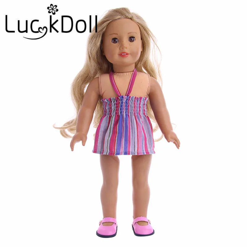 

Новое поступление, полосатая тонкая юбка на бретельках для 18-дюймовой американской куклы, лучший подарок для детей