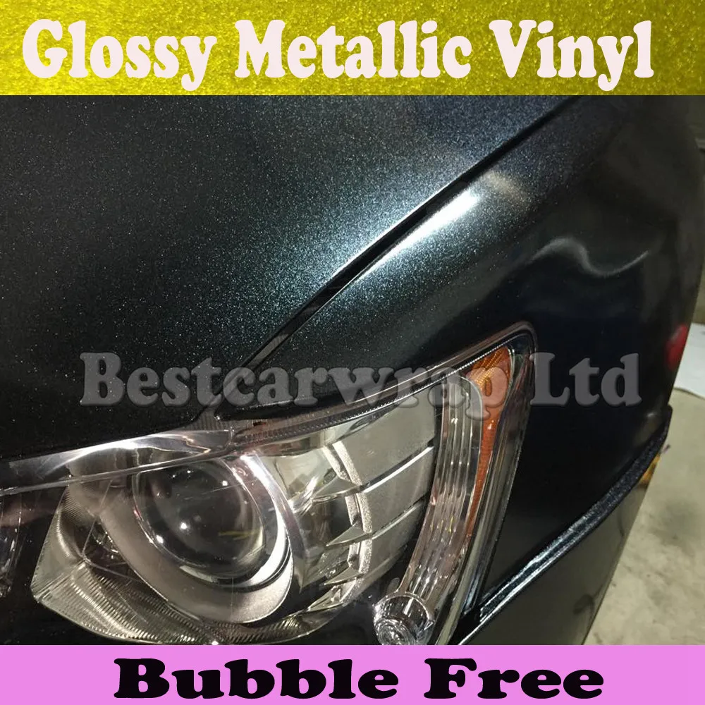 Gloss Metallic Black Vinyl Wrap With Glitter For Car Wrap With Air Bubble  Free Pearl Black Vehicle Boat Covering Size:1.52*20M/Roll From Bestcarwrap,  $301.51