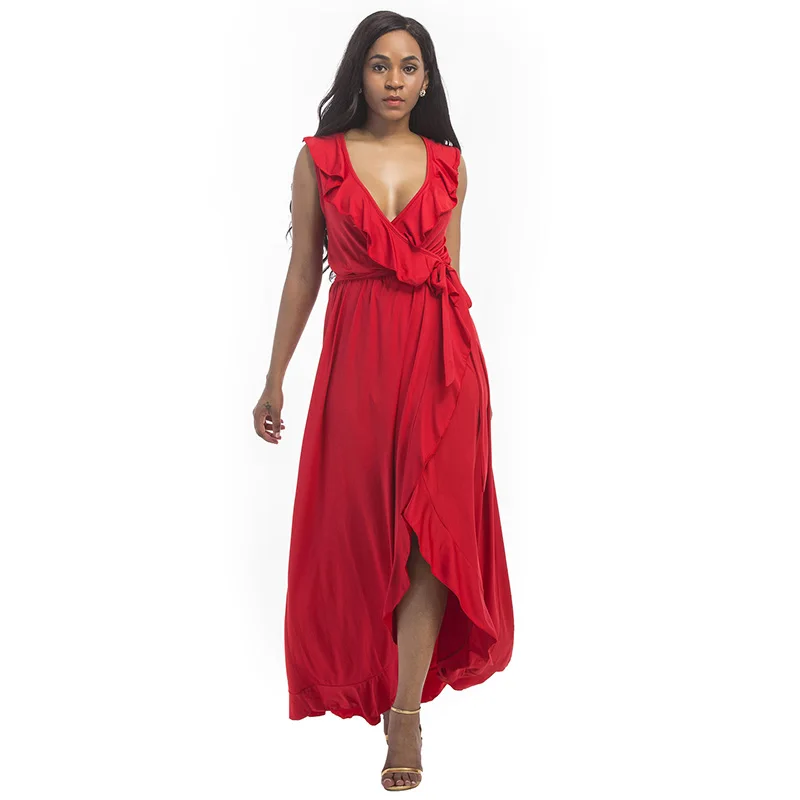 ShejoinSheenjoy Sexy Deep V-Neck Ruffles Women Long Dress Waist Drawstring Split Sleeveless Summer Dress Plus Size Maxi Dresses (5)