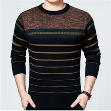 Ailooge полосатый Разработанный Шерсть трикотажные Для Мужчин's Свитеры для женщин Зимняя Толстая теплая одежда с круглым вырезом Повседневное тонкий Пуловеры для женщин мужской