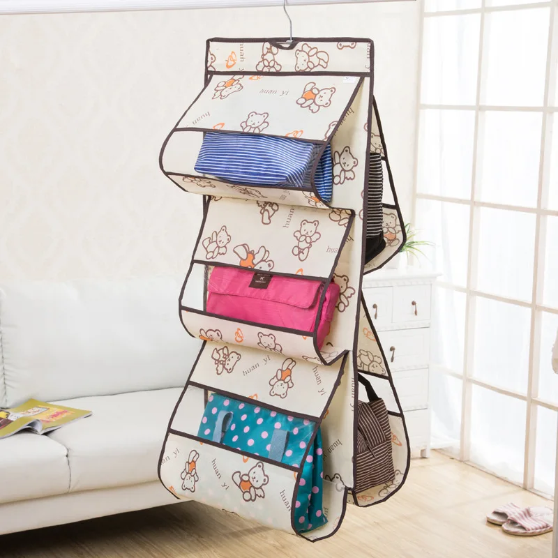 Creative Printing 6 Pocket Storage Bag Foldable Hanging Handbag Purse