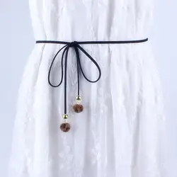 Классические модные тонкие ремни для женщин платья для женский кисточкой узел талии веревка бахромой пояс черный