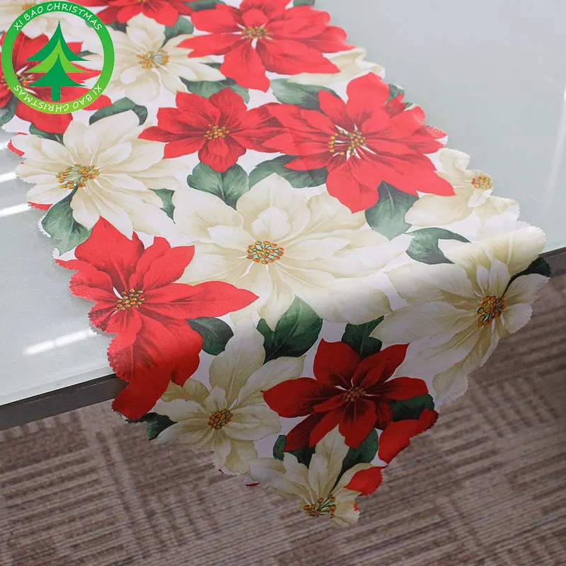 

Flowers Printed Christmas Table Runner Cloth Placemats Santa Snowflakes Tablecloth Mat Wedding Xmas Party Banquet Decor 180x36cm
