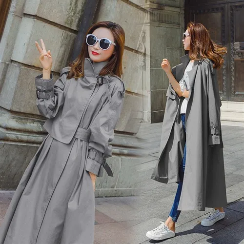 

UK Brand new Fashion 2019 Fall /Autumn Women Solid Casual Simple Classic Maxi Trench Long coat Chic Female windbreaker